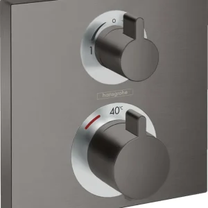Set de finition pour mitigeur thermostatique encastré avec robinet d‘arrêt et inverseur, noir chromé brossé (15714340) Super Prix