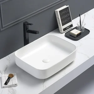 Set vasque à poser rectangulaire 50x39x13cm sans trop-plein + bonde à écoulement libre Infinitio blanc Bon Marché