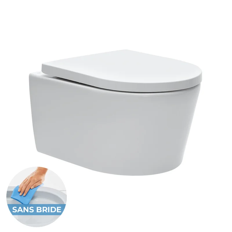 WC suspendu sans bride et fixations invisibles + abattant frein de chute (SATrimless) Populaire
