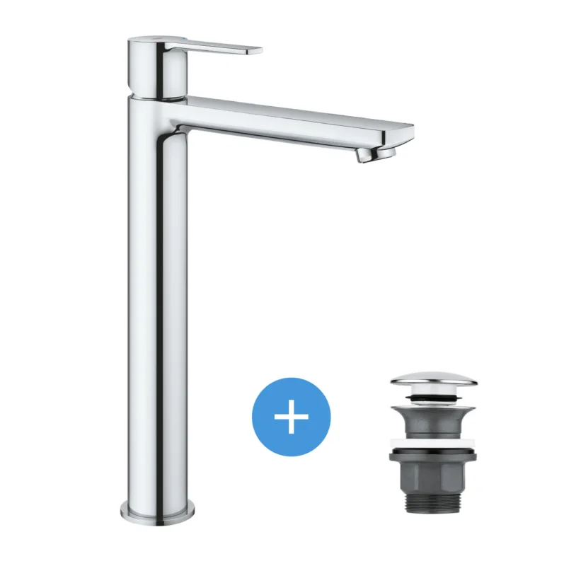Livraison Express Lineare Set Mitigeur Monocommande Lavabo Taille XL + Bonde clic clac Grohe pour lavabo avec trop-plein (23405001-CLICCLAC)