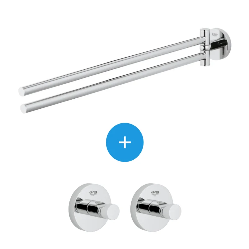 Vente Flash Essentials Lot de 2 patères murales fixation invisible + Double barre porte-serviettes métal (40364001 + 40371001)