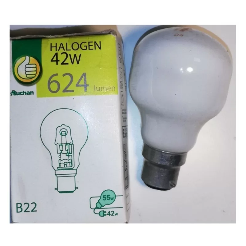 Soldes Auchan 733125 Ampoule halogène B22 42W 230V 624LM - 2750K