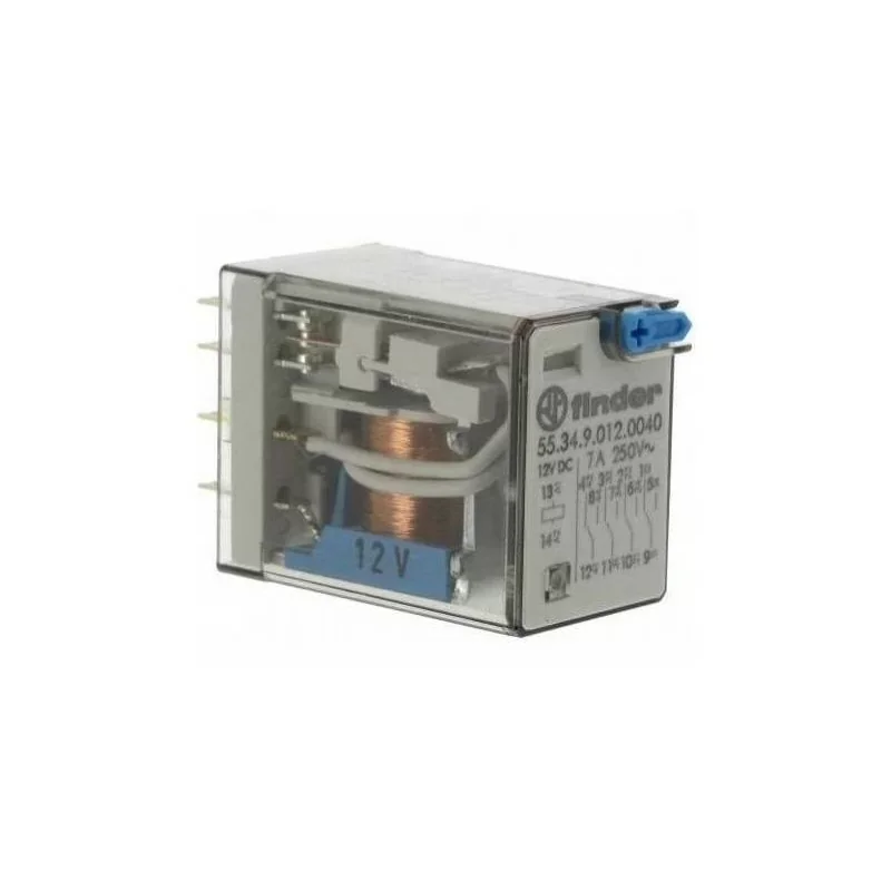 Finder 553490120040 - Relais embrochable 4rt 7a 12vdc bouton test + indicateur mecanique Promotion Saisonnière