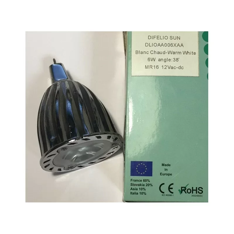 Difelio SUN DLIOAA006XAA Ampoule LED GU5.3 6W 12v 38° MR16 - Blanc chaud Prix Bas