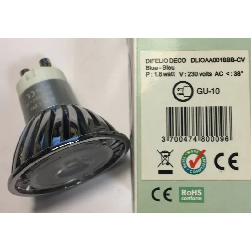 Difelio DECO DLIOAA001BBB-CV Ampoule LED GU10 1.8W 230v 38° - Bleu Vente Directe