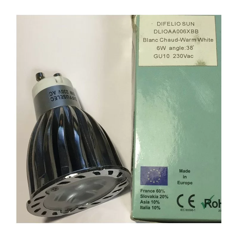 Difelio SUN DLIOAA006XBB Ampoule LED GU10 6W 12v 38° 250lm - Blanc chaud Affaire À Saisir