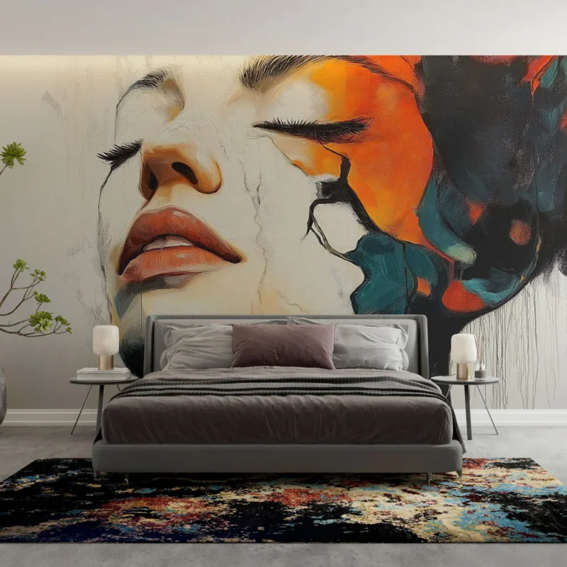 Commande En Gros Papier peint portrait abstraction Visage coloré avec éclats de peinture expressive