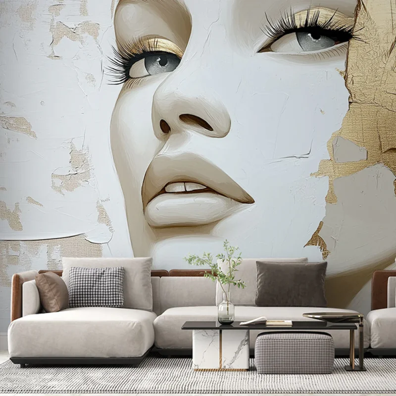 Jusqu'à Épuisement Des Stocks Papier peint visage artistique Portrait stylisé avec des accents dorés