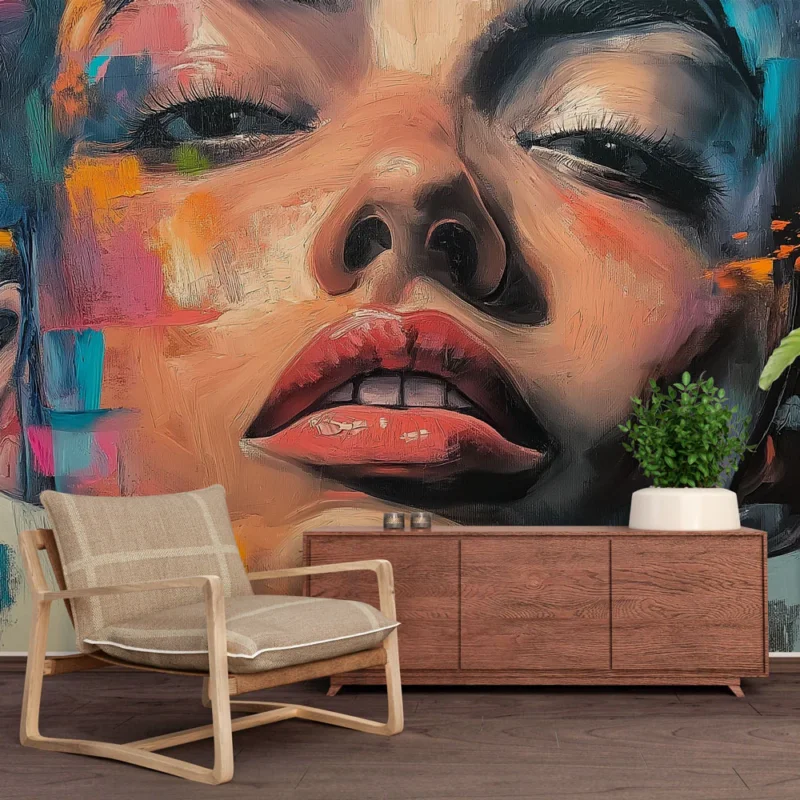 Papier peint portrait artistique Visage stylisé avec des touches de couleur vives Dernier Modèle
