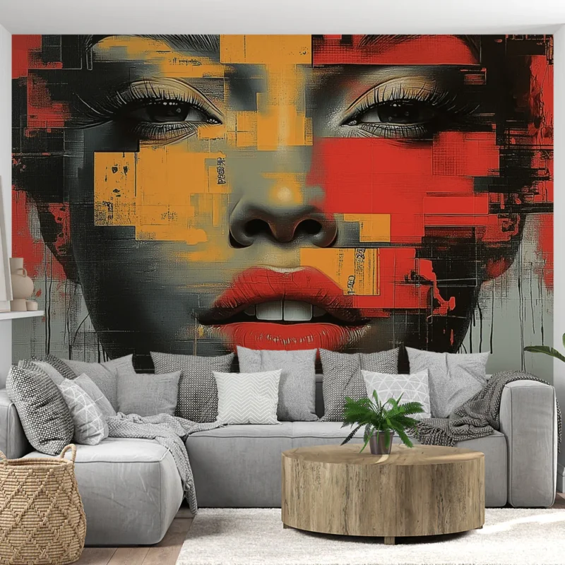 Petit Prix Papier peint abstrait Visage féminin coloré en nuances vibrantes