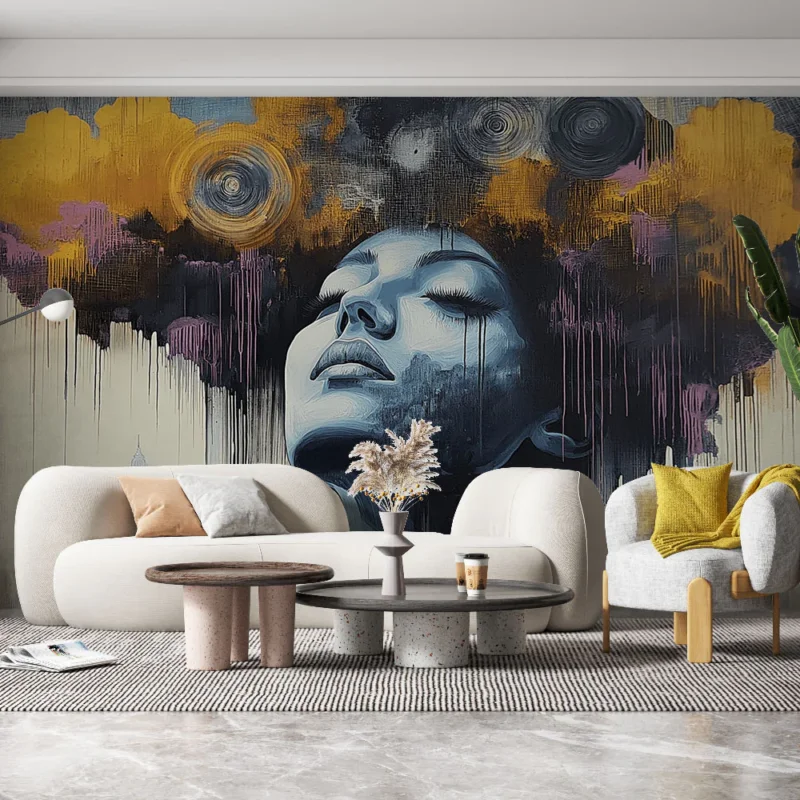 Offre Spéciale Papier peint visage abstrait Portrait féminin avec nuages colorés
