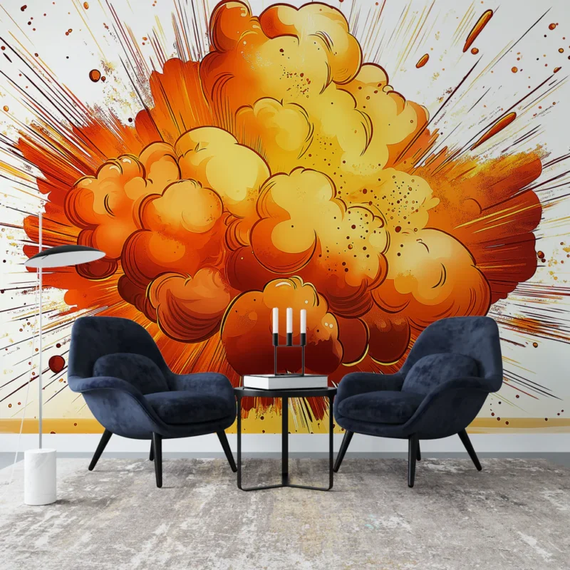 Papier peint bande dessinée Un design explosif avec des nuances d‘orange et de jaune Pas Cher