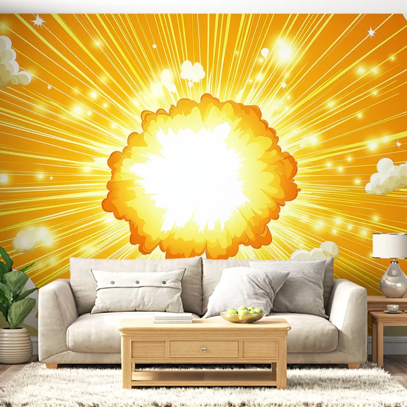 Papier peint bande dessinée lumineuse Motif vibrant d‘une explosion ensoleillée Offre Limitée