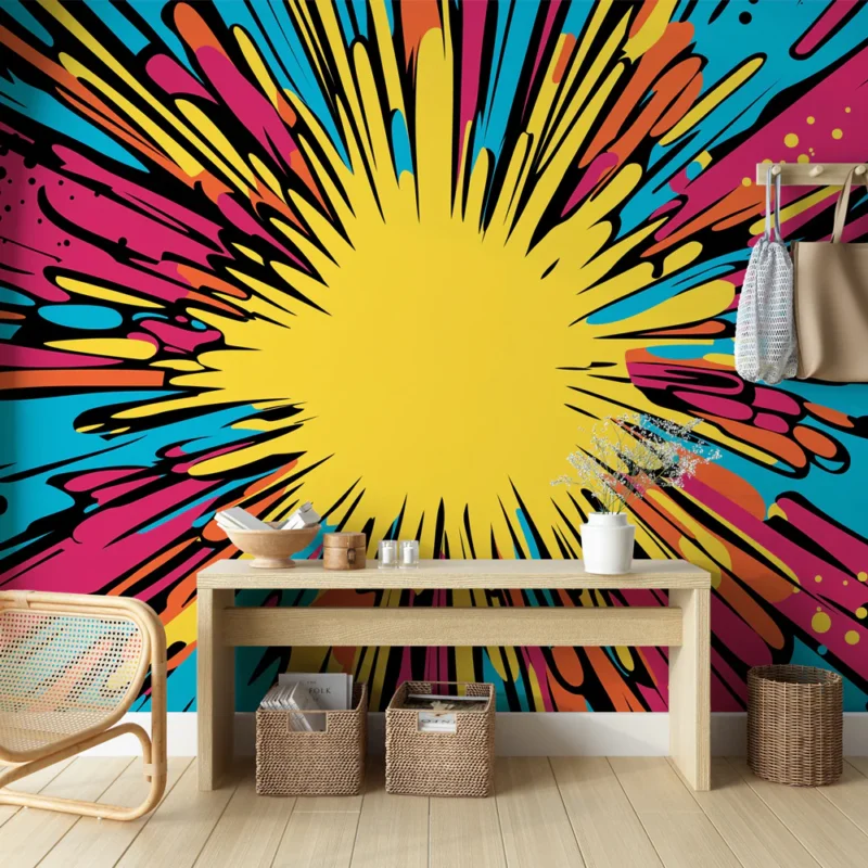 Solde Papier peint bande dessinée de couleurs Motif dynamique en éclats de couleurs vives