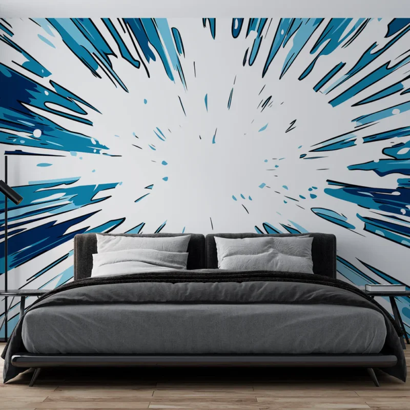 Papier peint bande dessinée de couleurs Motif dynamique en bleu Commander Vite
