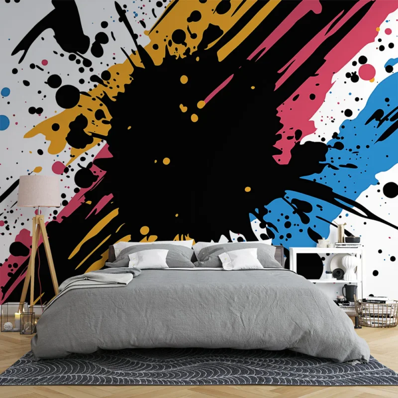 Authentique Papier peint bande dessinée de couleurs Motif artistique avec éclaboussures vibrantes