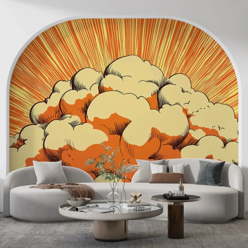 Nouvelle Collection Papier peint bande dessinée Motif dynamique de nuages enflammés