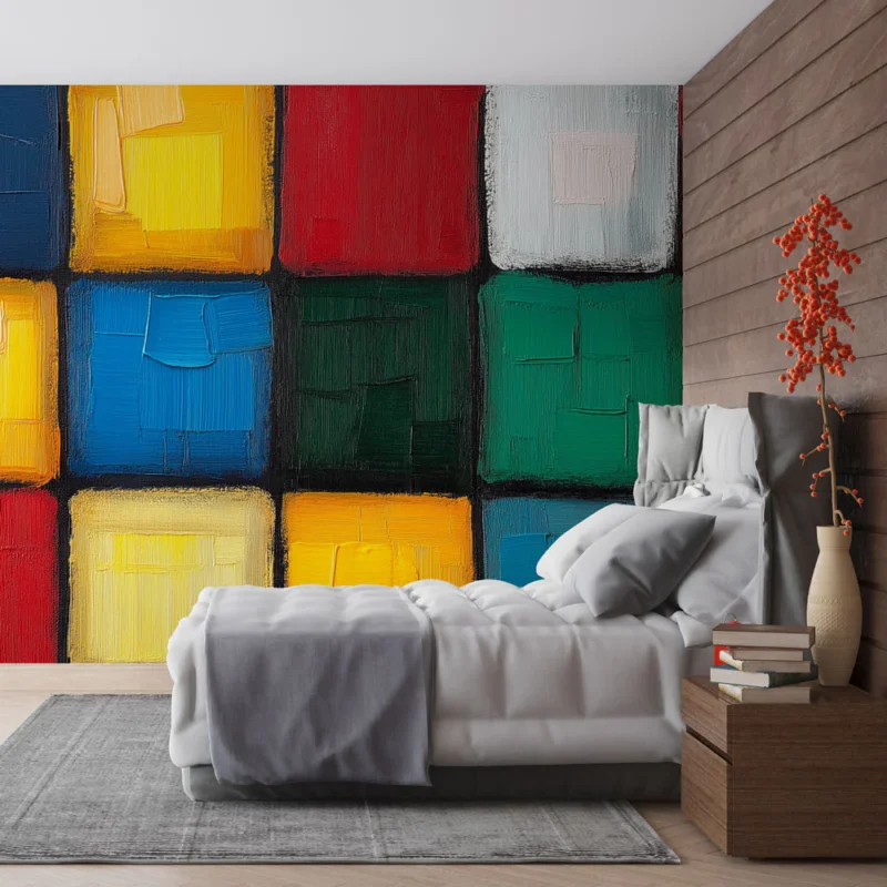 Papier peint carreaux colorés Motif abstrait avec des blocs de couleurs vives Soldes