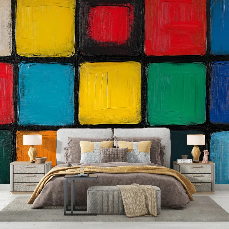 Papier peint abstrait Motifs colorés en blocs de peinture Vente Flash