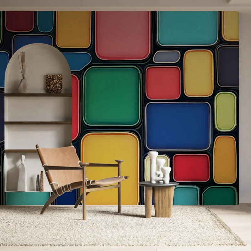 Papier peint géométrique Motifs colorés en forme de rectangles superposés Dernier Modèle