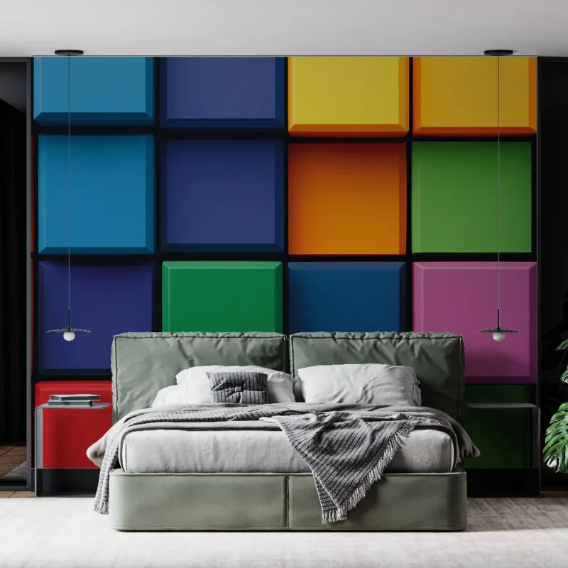 Papier peint blocs de couleur Motif vibrant de carreaux colorés Expédié Aujourd'hui