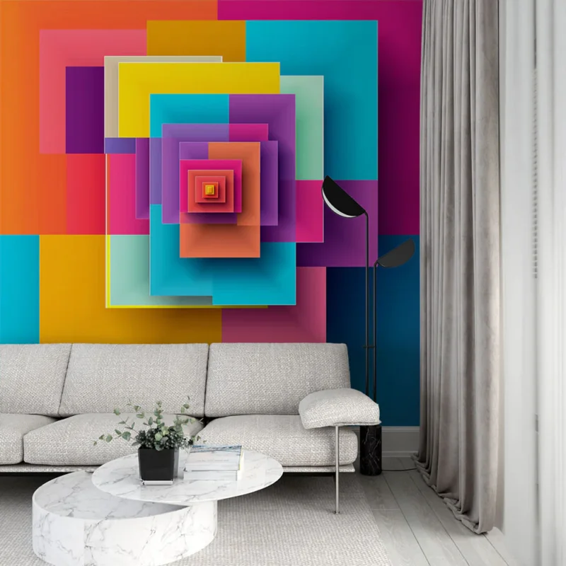 Affaire À Saisir Papier peint géométrique Motif de carrés colorés en superposition