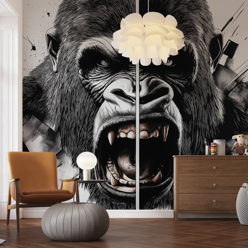 Offre Spéciale Papier peint gorille Visage imposant d‘un gorille avec détails graphiques