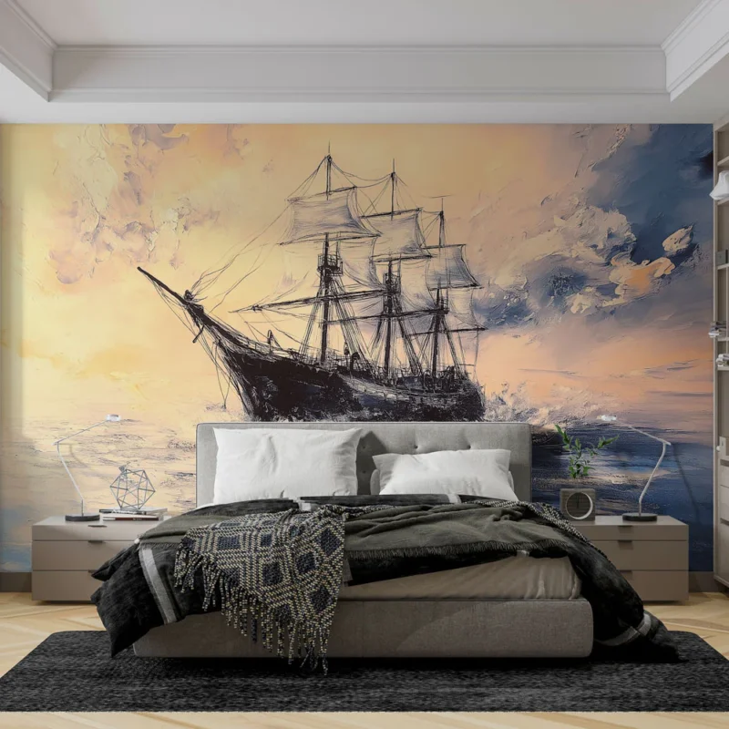 Papier peint bateau Vaisseau majestueux naviguant sous un ciel coloré Offre Limitée