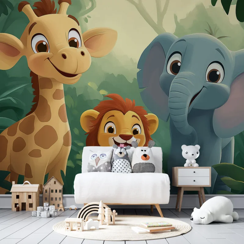 Papier peint animaux de la savane Une fête colorée dans la jungle avec des amis adorables Quantité Limitée