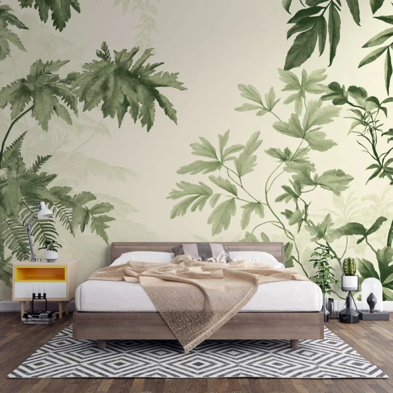 Acheter Direct Papier peint shabby chic Feuilles vertes délicates et motifs botaniques