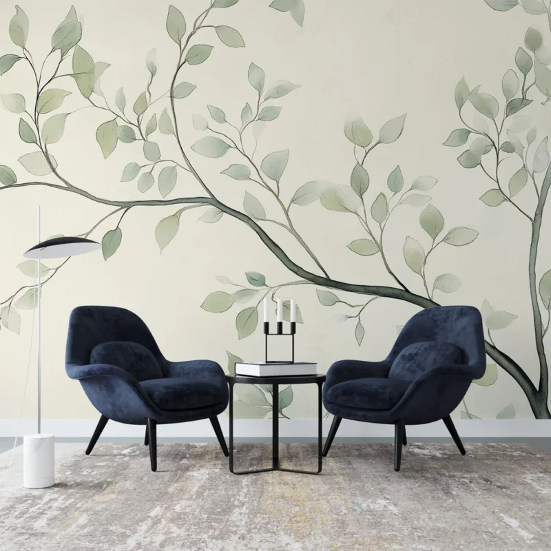 Bon Plan Papier peint shabby chic Branches délicates et feuillage apaisant