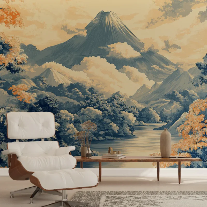 Papier peint paysage montagneux Paysage tropical aux teintes douces Prix Bas