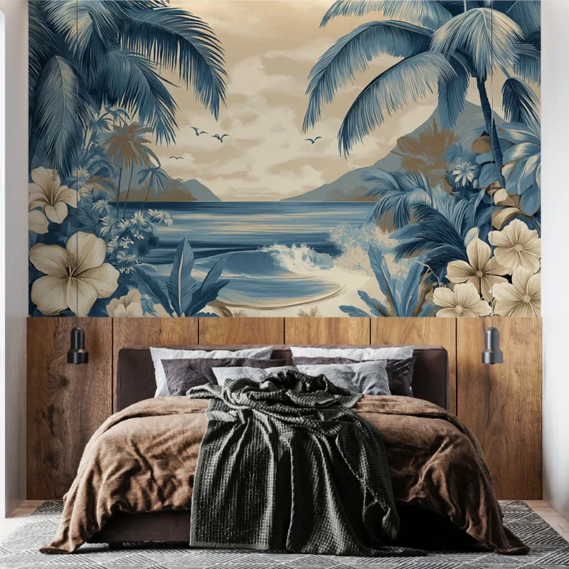 Vente Flash Papier peint tropical Paysage marin avec palmiers et fleurs exotiques