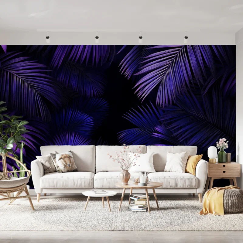 Achetez Aujourd'hui Papier peint feuillage tropical Palmiers violets au fond sombre