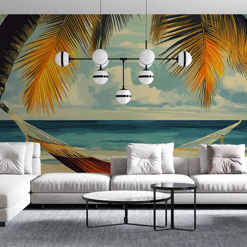Papier peint hamac Escapade tropicale sous les palmiers Retour Gratuit