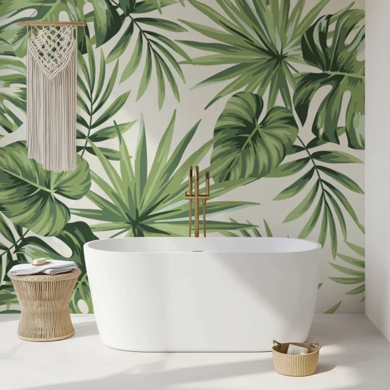 Meilleure Vente Papier peint salle de bain Feuillage style tropical
