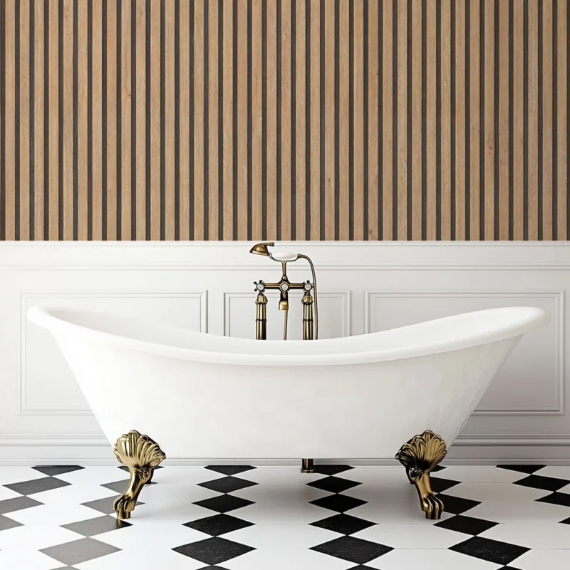 Dernier Modèle Papier peint salle de bain Tasseau de bois de chêne vertical