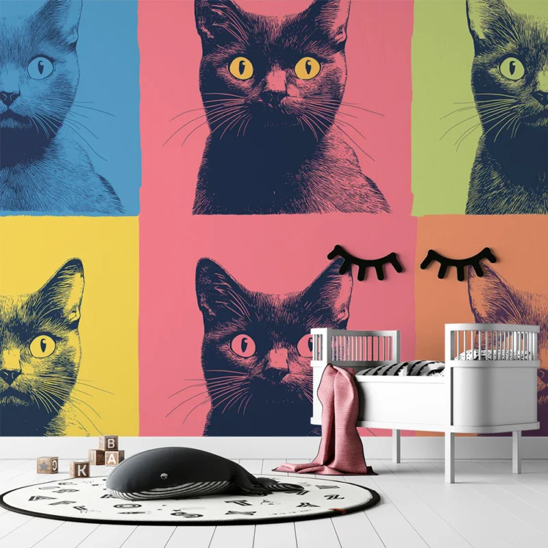 Papier peint chats pop art Motifs de chats colorés en style graphique Authentique