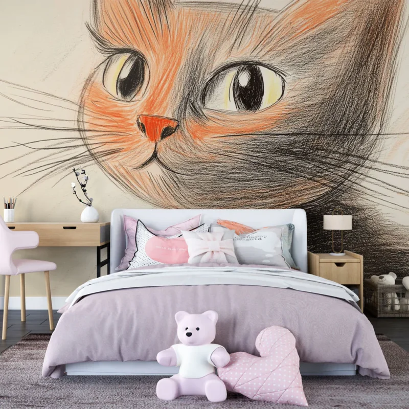 Papier peint chat coloré Illustrations vives d‘un chat expressif Marque
