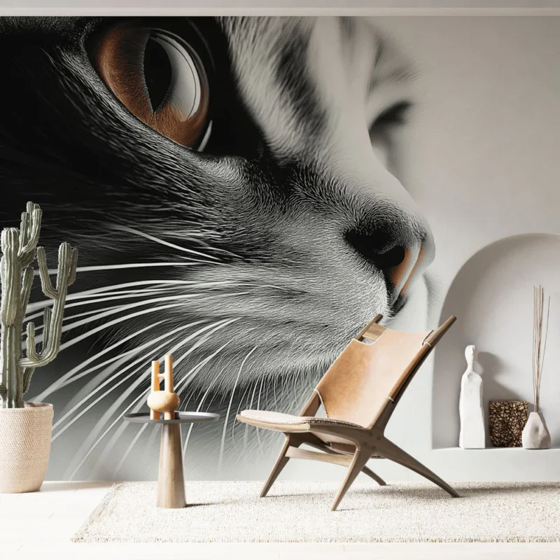Meilleur Choix Papier peint félin Gros plan sur un chat noir et blanc élégant