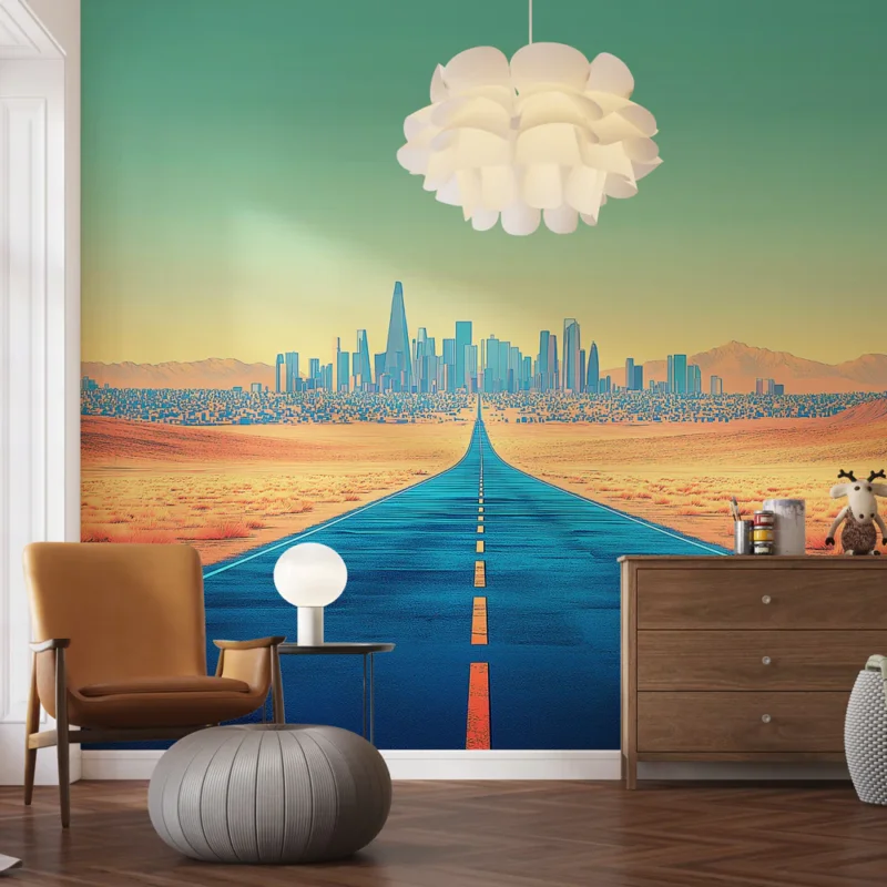 Dernier Modèle Papier peint paysage urbain Route menant à une ville futuriste