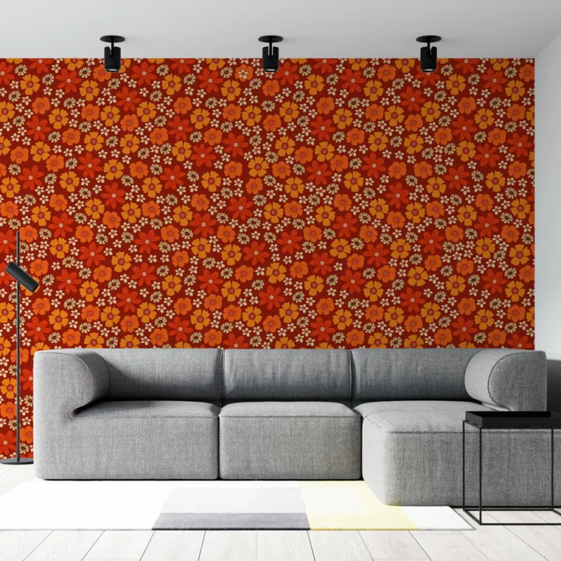Offre Exclusive Papier peint floral Motif vibrant rouge et orange